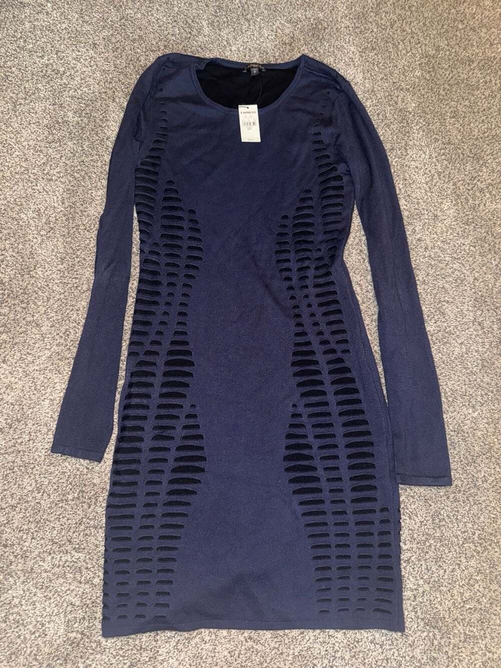 Express Navy Blue Long Sleeve Bodycon Dress with Cutout Details